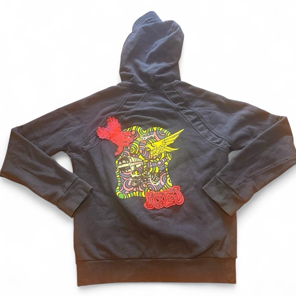 ICE·J Iceberg Y2K Zip Hoodie Psychedelic Graphic Studded Back Logo Large